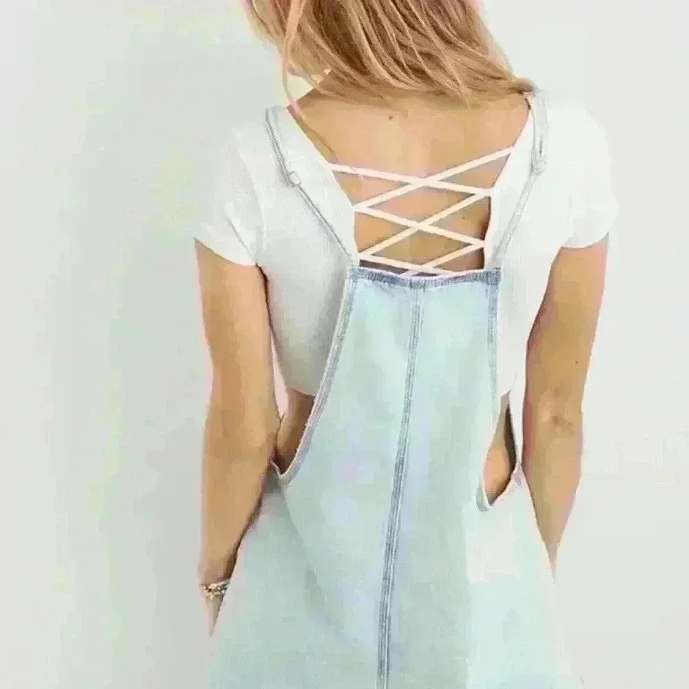 Aerie Blue Denim Overalls Romper Cotton Size  M - Picture 3 of 7